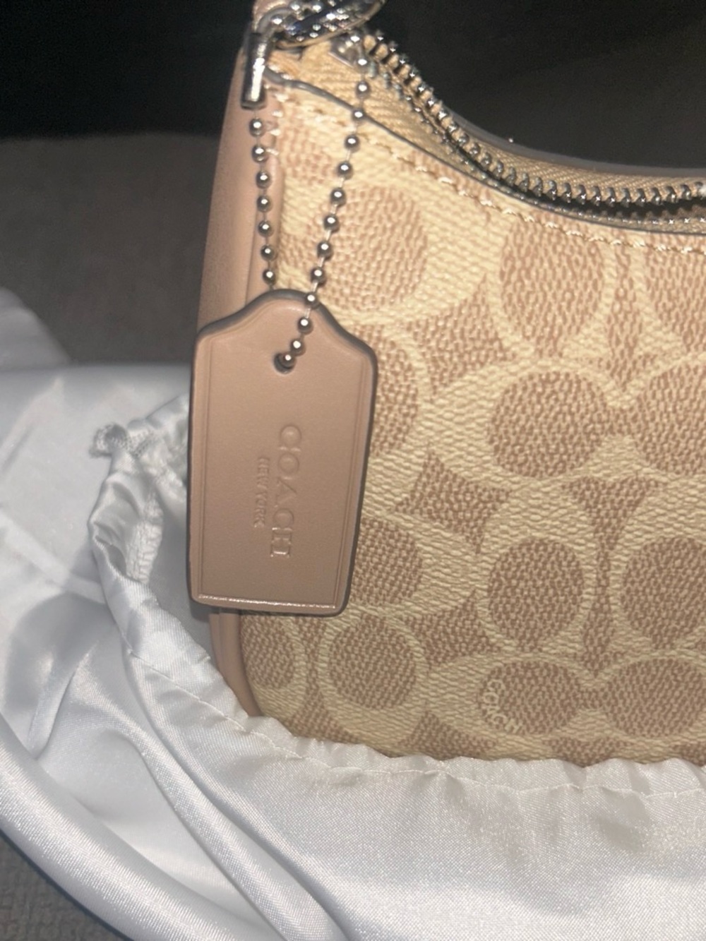 Coach Beige & Tan Signature Canvas Shoulder Bag